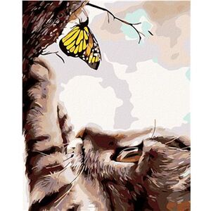 Maľovanie podľa čísel – Mačka a žltý motýľ