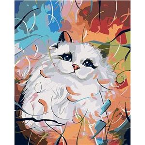 Maľovanie podľa čísel – Biela mačička a farebné pozadie