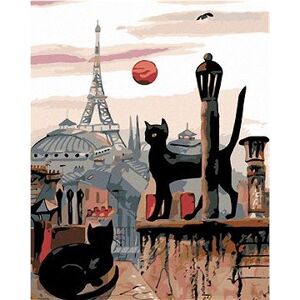 Maľovanie podľa čísel – Čierne mačky a Eiffelovka v diaľke