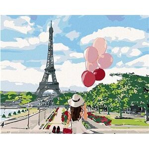 Maľovanie podľa čísel – Žena s balónikmi pred Eiffelovkou