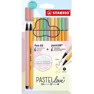 STABILO point 88 & STABILO Pen 68 – Pastellove – 12 ks súprava – 6 ks point 88, 6 ks Pen 68