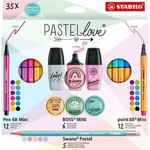 STABILO Pastellove – 35 ks – jemné linery, prémiové vláknové fixy, zvýrazňovače a grafitové ceruzky