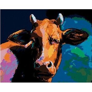 Farebná krava s tmavým pozadím, 40 × 50 cm, bez rámu a bez vypnutia plátna