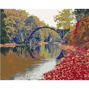 Farebná jesenná scéna mosta, 40 × 50 cm, vypnuté plátno na rám