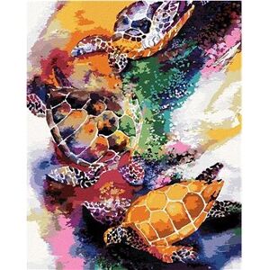 Farebné korytnačky vo vode, 40 × 50 cm, bez rámu a bez vypnutia plátna