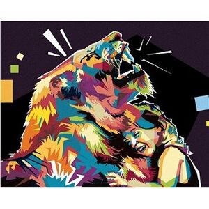 Farebný lev a dievča, 80 × 100 cm, vypnuté plátno na rám