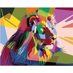 Farebný lev z boku, 80 × 100 cm, plátno napnuté na rám