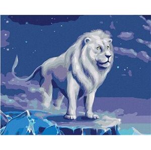 Biely lev s jasnou modrou oblohou, 80 × 100 cm, plátno napnuté na rám