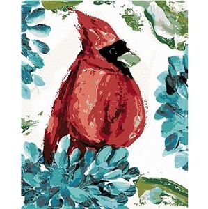 Červený vták a hortenzie (Haley Bush), 80 × 100 cm, plátno napnuté na rám