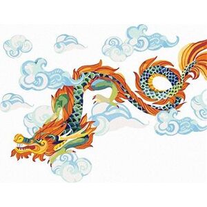 Čínsky drak v oblakoch, 40×50 cm, bez rámu a bez vypnutia plátna