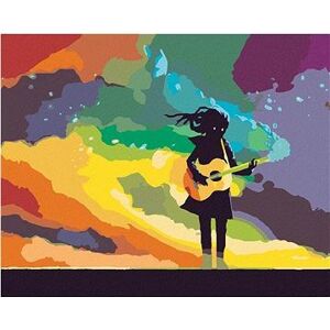 Dievča hrajúce na gitaru s farebným dymom, 40×50 cm, bez rámu a bez vypnutia plátna