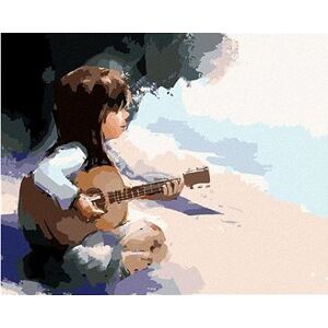 Dievča hrajúce na gitaru, 40×50 cm, bez rámu a bez vypnutia plátna