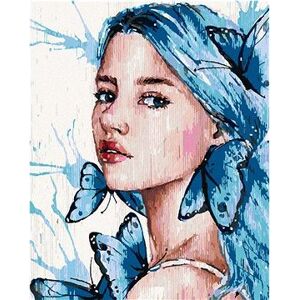 Dievča s modrými vlasmi a motýľmi, 80 × 100 cm, bez rámu a bez vypnutia plátna