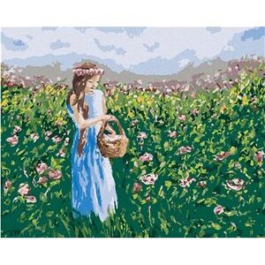 Dievča zbierajúce kvety do košíka, 40×50 cm, bez rámu a bez vypnutia plátna