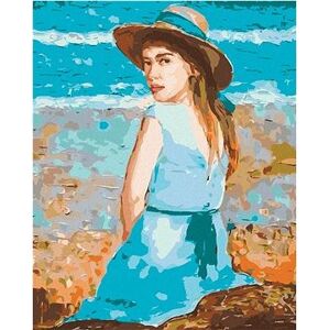 Dievča v modrých šatách s klobúkom, 80 × 100 cm, plátno napnuté na rám