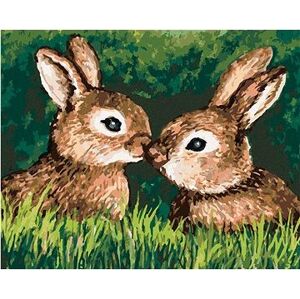 Dva šťastné zajačiky v tráve, 40 × 50 cm, bez rámu a bez napnutia plátna