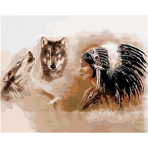 Dvaja vlci a indiánka, 80 × 100 cm, plátno napnuté na rám