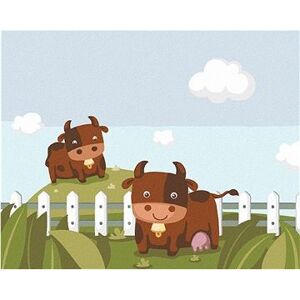 Dve kravy na pastve, 80×100 cm, vypnuté plátno na rám