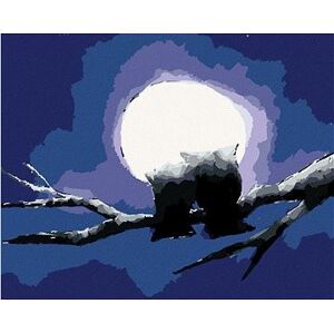 Dve sovy a žiariaci mesiac, 40 × 50 cm, bez rámu a bez napnutia plátna