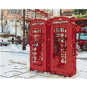 Dve telefónne búdky v Londýne, 40 × 50 cm, bez rámu a bez napnutia plátna