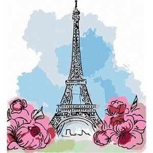 Eiffelova veža v Paríži s ružovými kvetmi, 80×100 cm, vypnuté plátno na rám