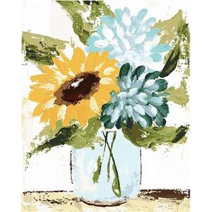 Hortenzie a slnečnice vo váze (Haley Bush), 40×50 cm, vypnuté plátno na rám