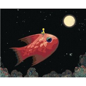 Chlapec s rybou mieriaci na mesiac, 80 × 100 cm, bez rámu a bez napnutia plátna