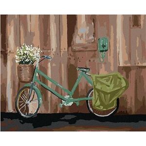 Bicykel s košíkom kvetov, 80 × 100 cm, plátno napnuté na rám