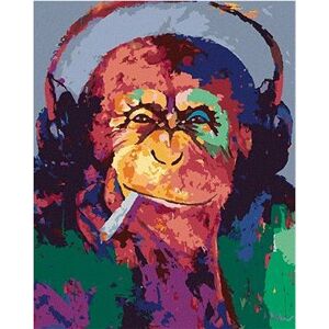Fajčiaca opica so slúchadlami, 80 × 100 cm, bez rámu a bez napnutia plátna
