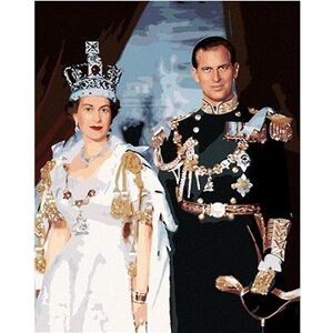 Kráľovná Alžbeta II. a princ Filip po korunovácii, 40×50 cm, bez rámu a bez vypnutia plátna