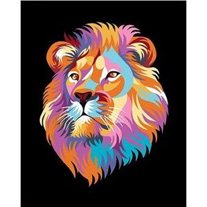 Krásny farebný lev na čiernom pozadí, 40×50 cm, vypnuté plátno na rám