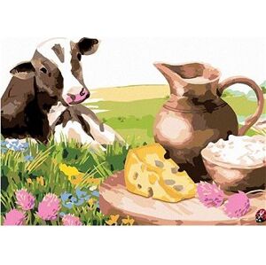 Krava a jej piknik, 80 × 100 cm, bez rámu a bez vypnutia plátna