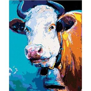 Krava na modrom pozadí, 80 × 100 cm, plátno napnuté na rám
