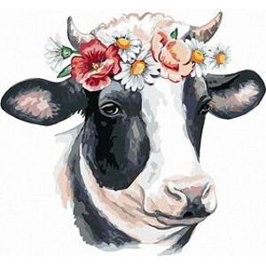 Krava s kvetinovou čelenkou, 80 × 100 cm, bez rámu a bez napnutia plátna