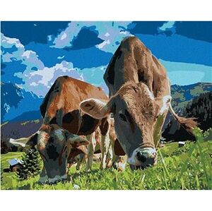 Kravy v horách, 80 × 100 cm, bez rámu a bez vypnutia plátna