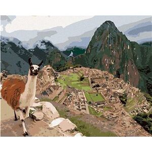 Lama a Machu Picchu, 40 × 50 cm, bez rámu a bez napnutia plátna