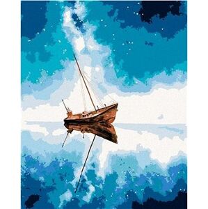 Loď a modrá vesmírna obloha, 40×50 cm, vypnuté plátno na rám