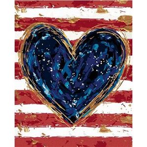 Modré srdce s červenými pruhmi (Haley Bush), 40×50 cm, vypnuté plátno na rám