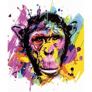 Opica na farebnom pozadí, 80 × 100 cm, plátno napnuté na rám