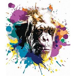 Opičia hlava na farebnom pozadí, 80 × 100 cm, plátno napnuté na rám