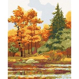 Jesenný les na jazere, 80 × 100 cm, plátno napnuté na rám