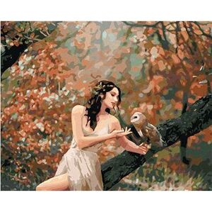 Rozprávkové dievča so sovou v lese, 40×50 cm, bez rámu a bez vypnutia plátna