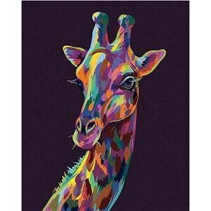 Pop-art žirafa na fialovom pozadí, 40×50 cm, vypnuté plátno na rám