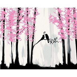 Vtáčia romantika v lese, 80 × 100 cm, plátno napnuté na rám