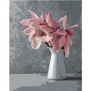 Ružové magnólie v bielej keramickej váze, 40 × 50 cm, bez rámu a bez napnutia plátna