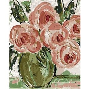 Ružové ruže vo váze (Haley Bush), 40×50 cm, bez rámu a bez vypnutia plátna