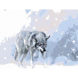 Sivý vlk v zimnej krajine, 40 × 50 cm, bez rámu a bez napnutia plátna