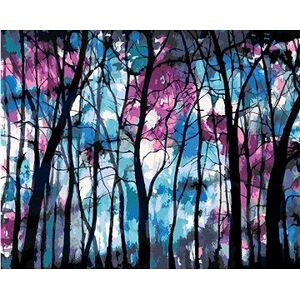 Temný les s modro-fialovou oblohou, 80×100 cm, bez rámu a bez vypnutia plátna