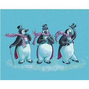 Tri tučniaky s klobúkmi (Sue Ellen Brown), 80×100 cm, bez rámu a bez vypnutia plátna