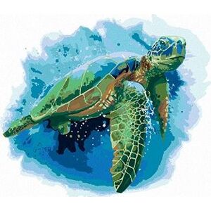 Veľká morská korytnačka na modrom pozadí, 40 × 50 cm, plátno napnuté na rám